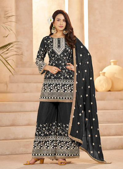 Black Embroidered Kurta Palazzo Suit