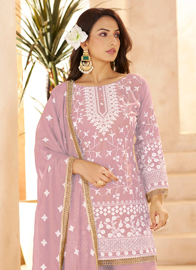 Blush Pink Embroidered Kurta Palazzo Suit