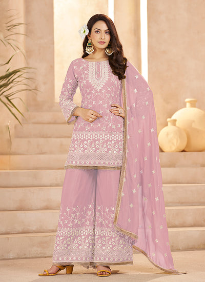 Blush Pink Embroidered Kurta Palazzo Suit