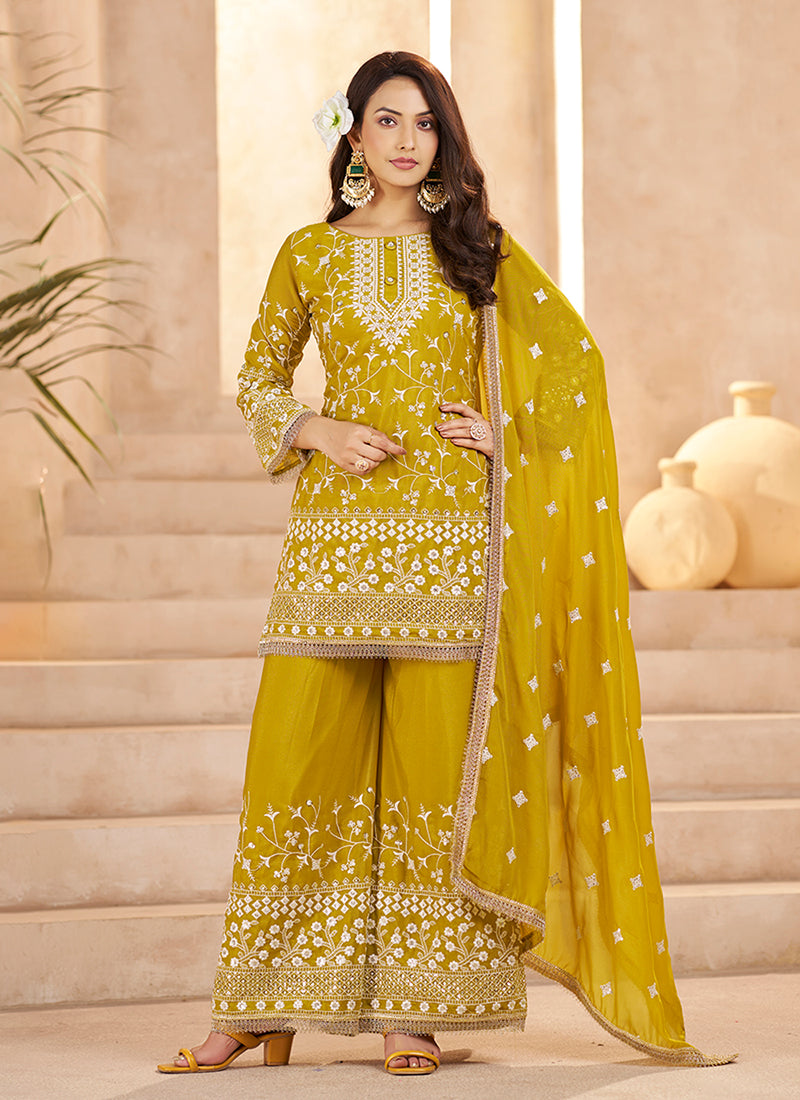 Yellow Embroidered Kurta Palazzo Suit