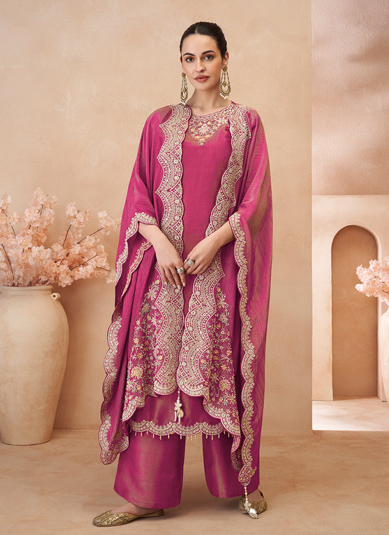 Magenta Multi Embroidery Pant Style Suit
