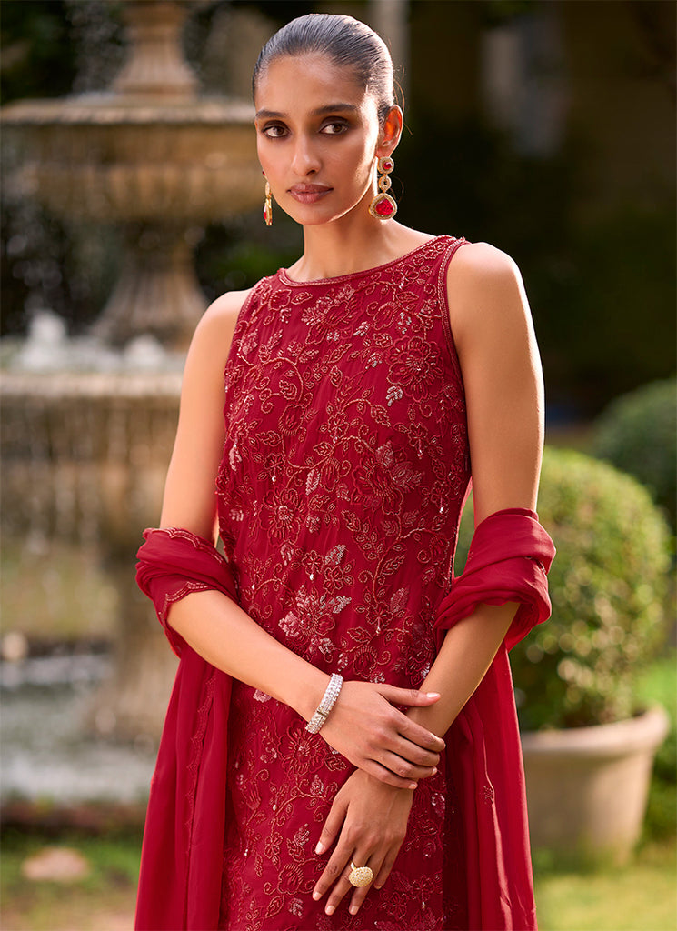 Shop Cherry Red Floral Pants Suit Online
