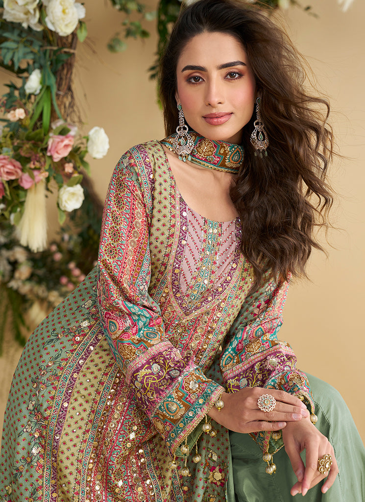 Shop Pink Green Traditional Suit Online