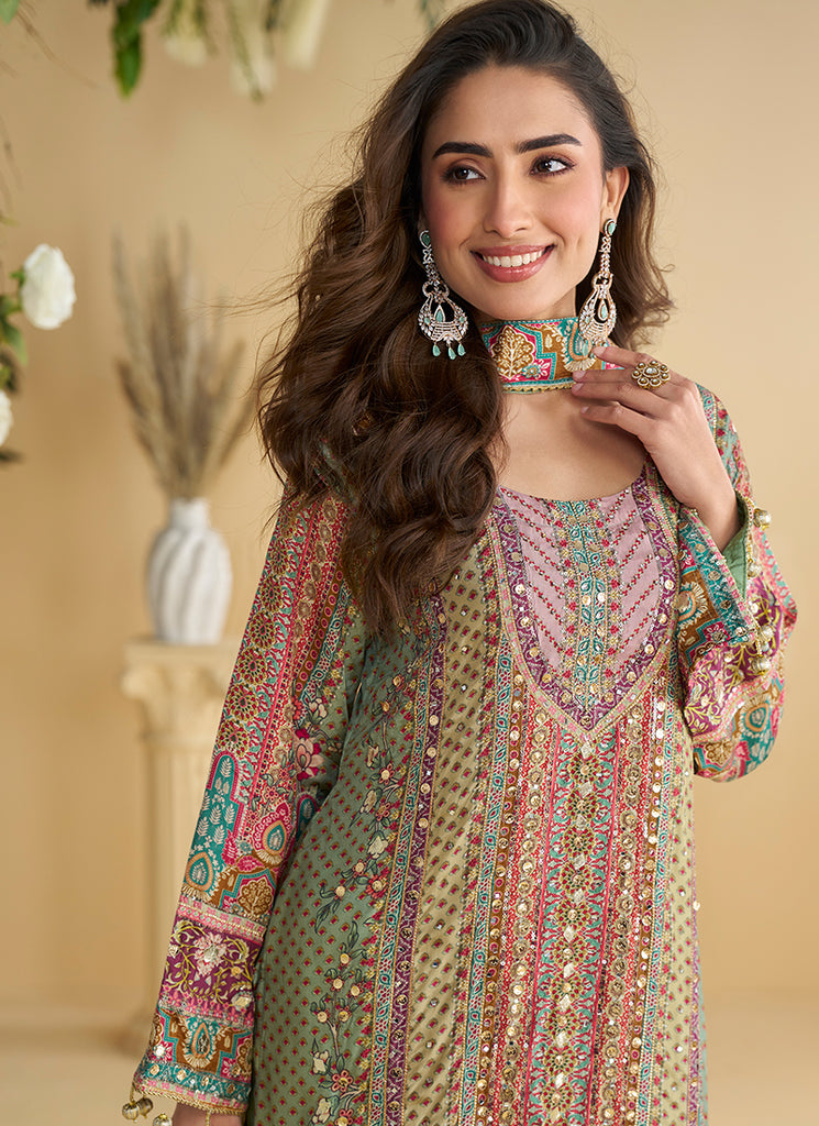 Buy Pink And Green Plazzo Suit In Canada