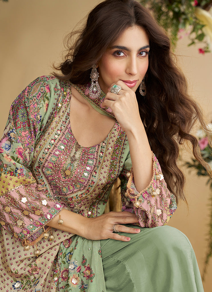 Buy Pista Green Plazzo Suit In Australia