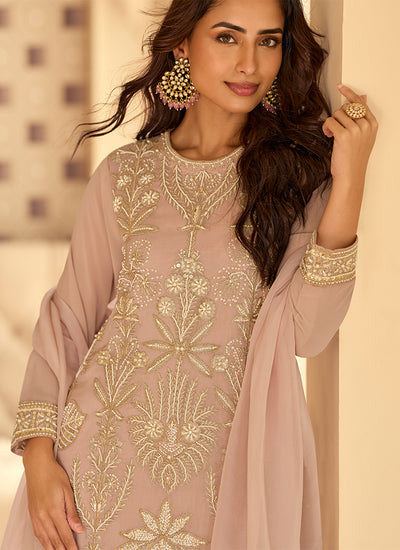 Dusty Rose Handwork Embroidery Pant Style Suit