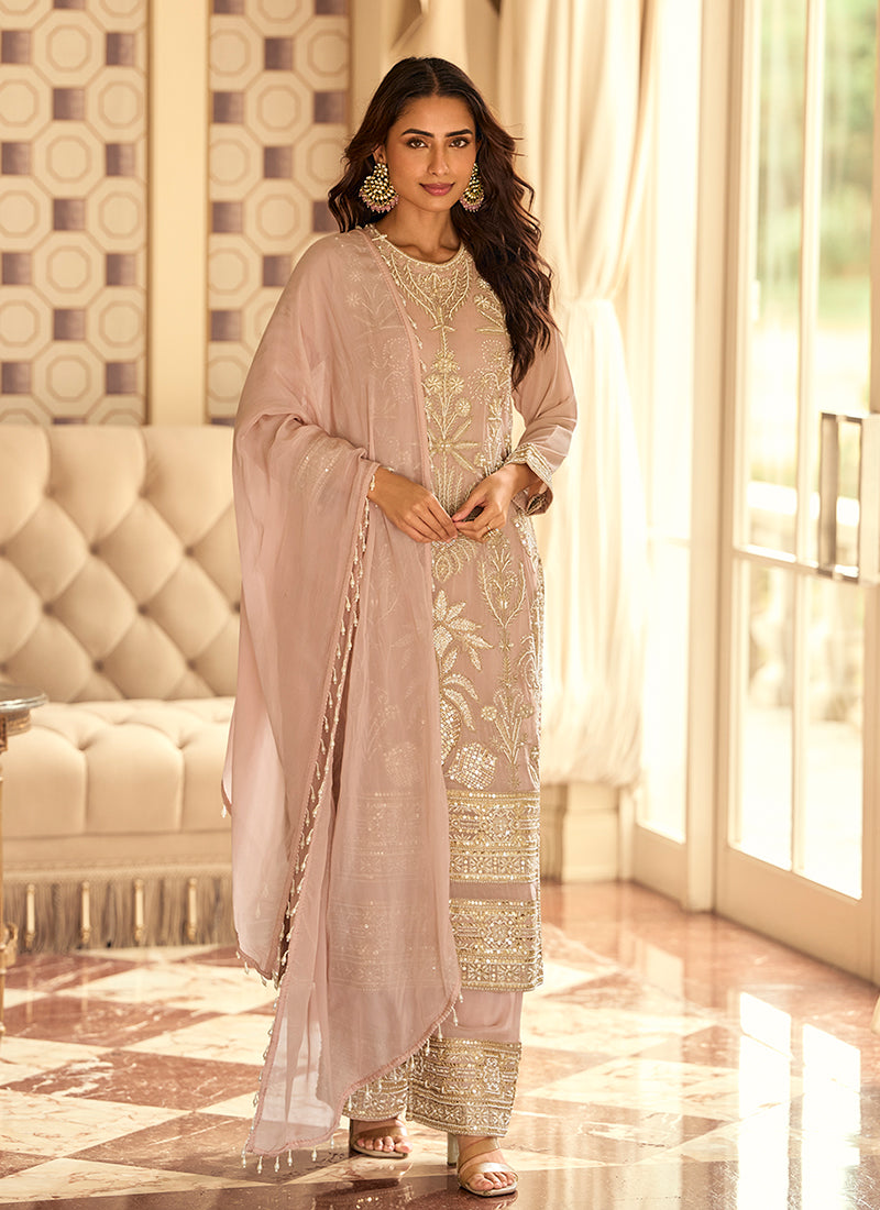 Dusty Rose Handwork Embroidery Pant Style Suit