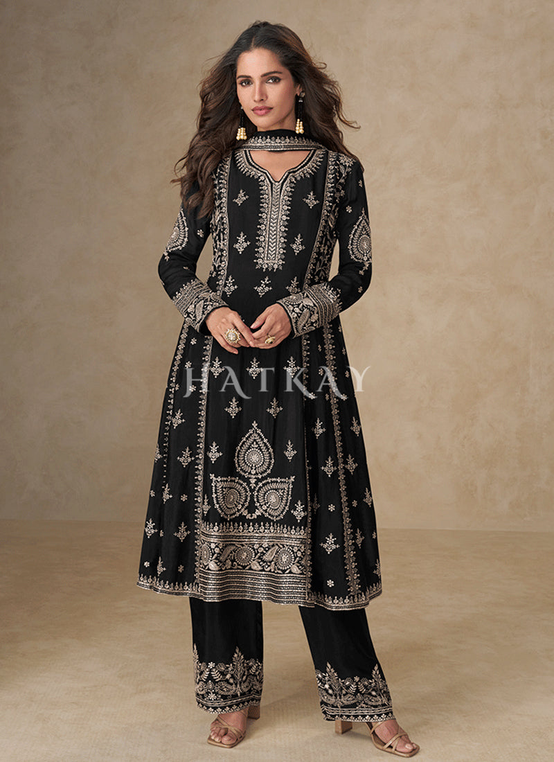 Black Anarkali Palazzo Suit
