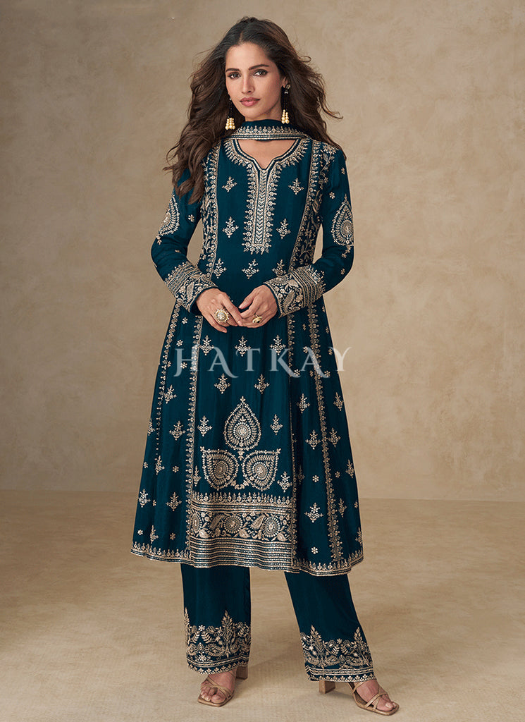 Turquoise Anarkali Palazzo Suit