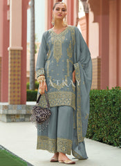 Sky Blue Chikankari Embroidery Pant Style Suit