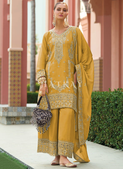 Yellew Chikankari Embroidery Pant Style Suit