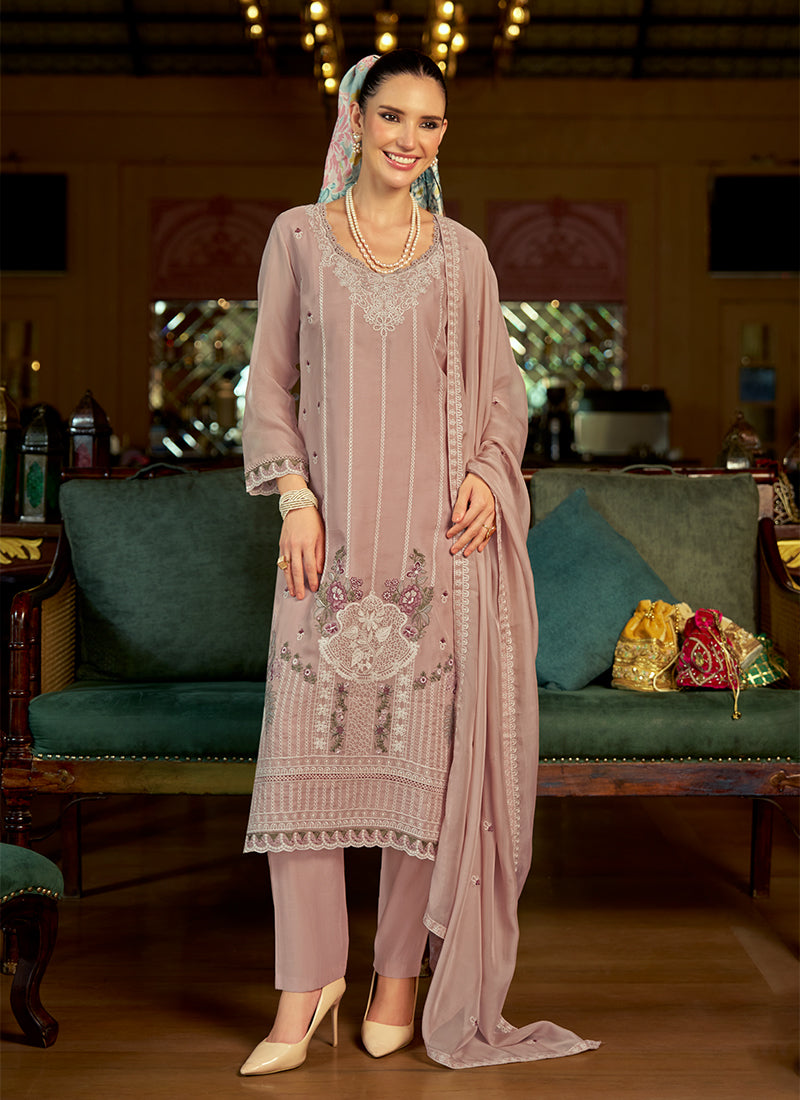 Blush Pink Multi Embroidered Pant Style Suit