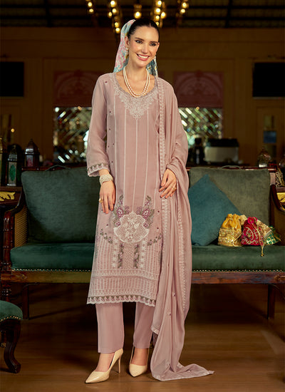 Blush Pink Multi Embroidered Pant Style Suit
