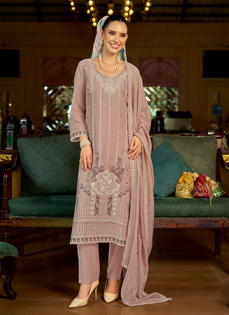 Blush Pink Multi Embroidered Pant Style Suit