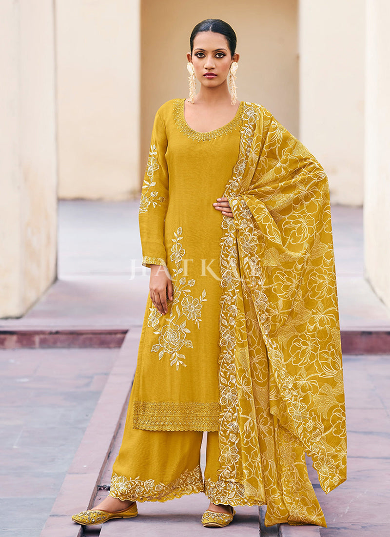 Yellow Embroidery Pant Style Salwar Suit