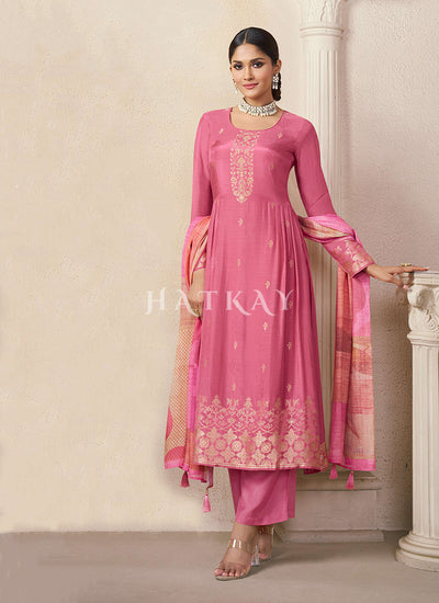 Salmon Pink Printed Pant Style Salwar Suit