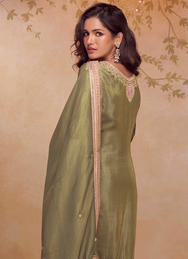 Green Embroidery Pant Style Suit