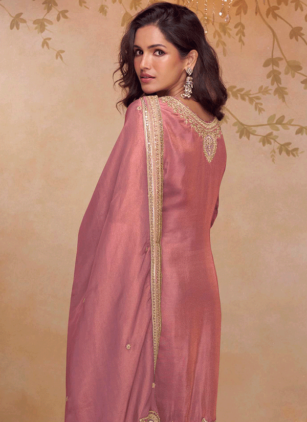 Pink Embroidery Pant Style Suit