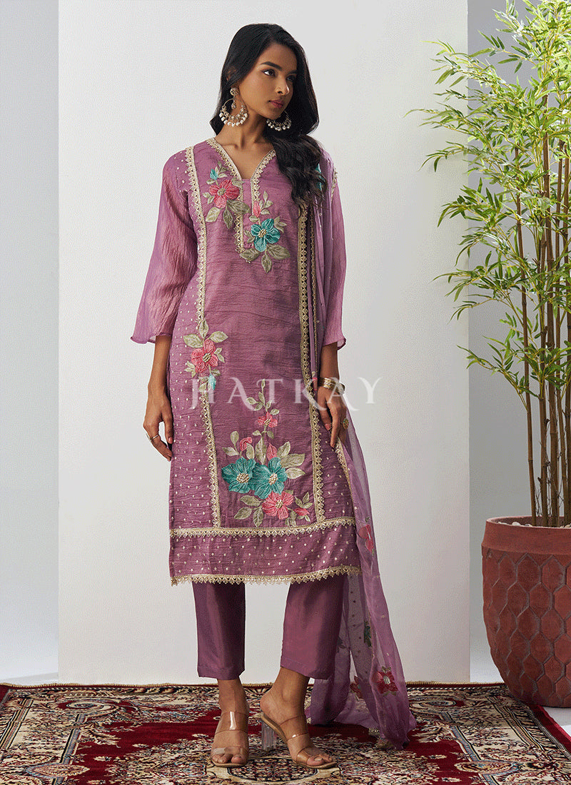 Purple Floral Designer Pant Suit