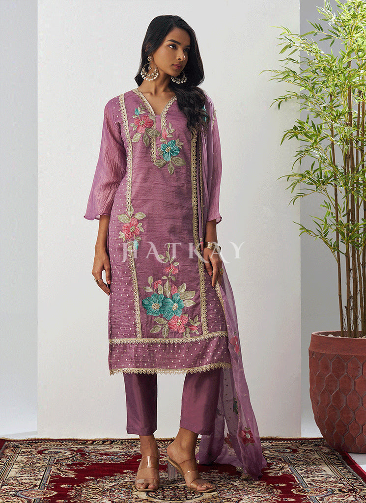 Purple Floral Designer Pant Suit