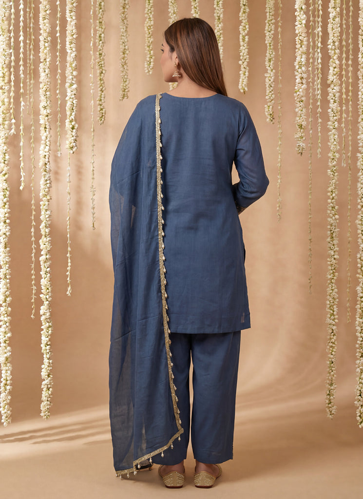 Buy Steel Blue Silk Pant Style Suit In Australia