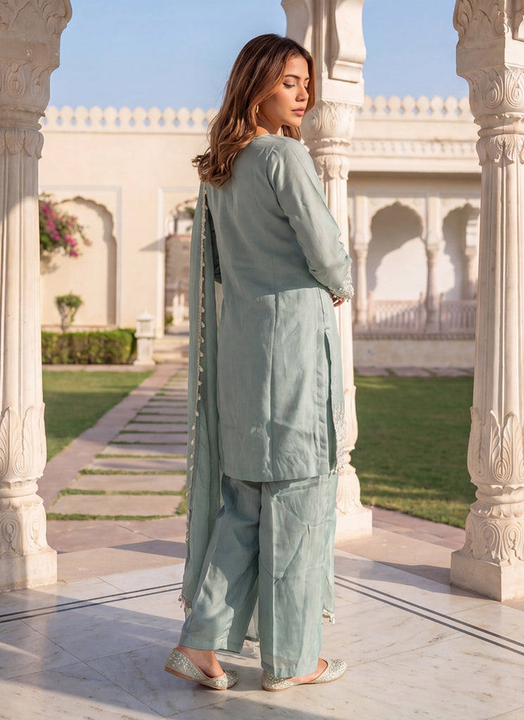 Buy Mint Green Handwork Pant Suit In USA