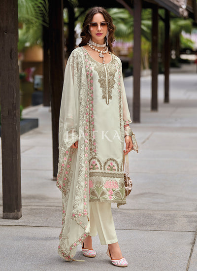 Off White Embroidered Organza Salwar Kameez