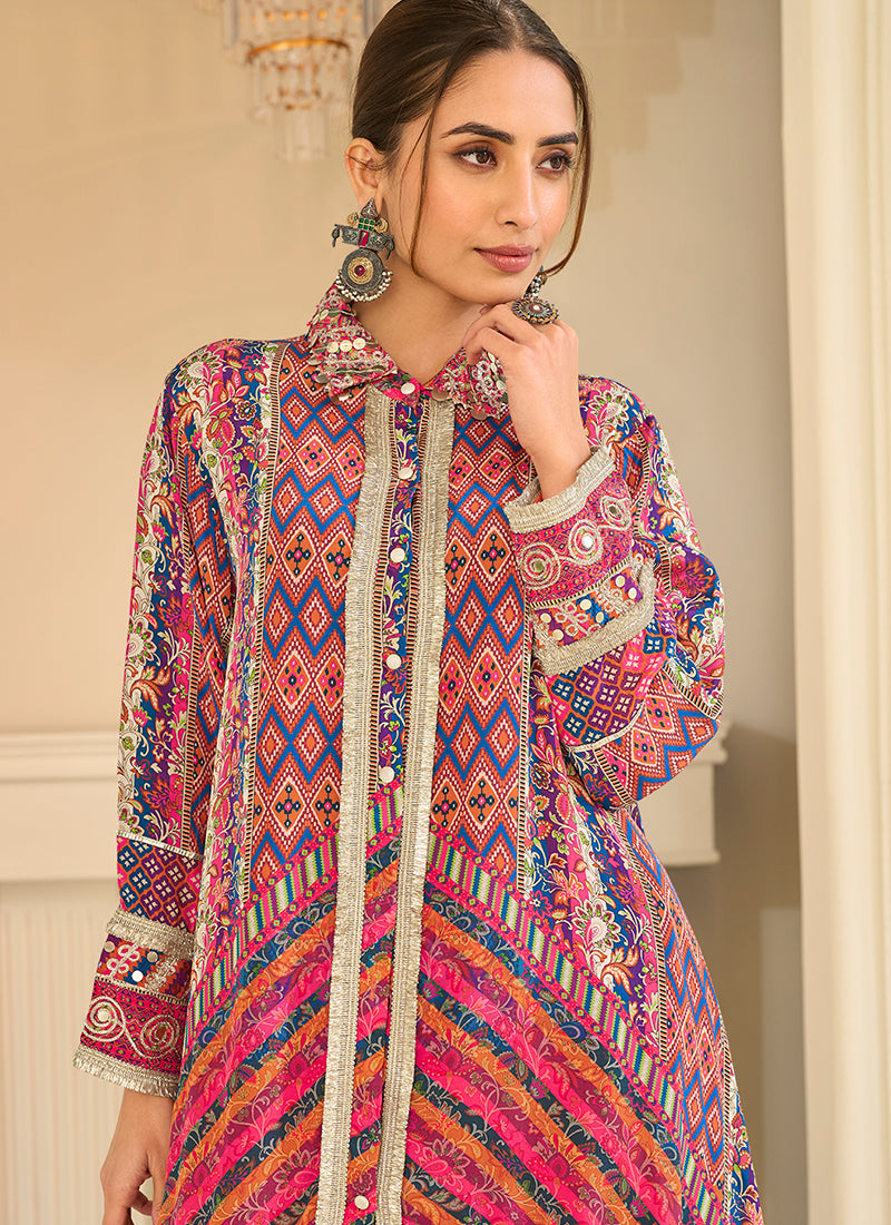 Buy Pink And Orange Designer Pant Suit In USA