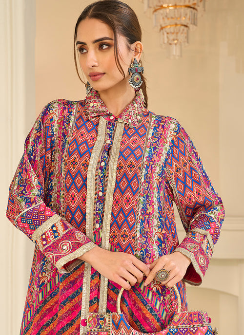 Designer pink and orange pant suit for celebrations