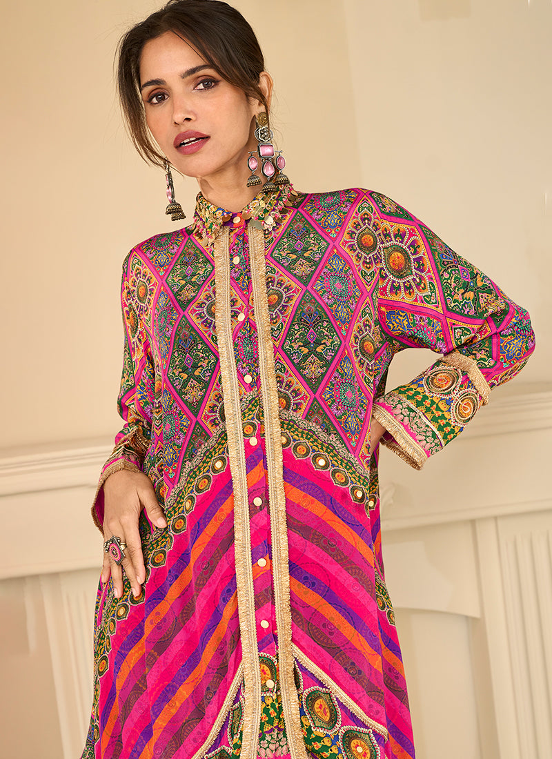 Pink violet designer pant suit for festive wear