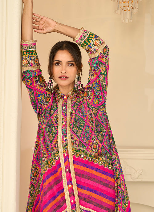 Women's pink and violet designer pant suit