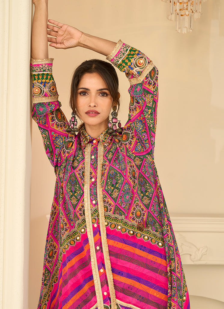 Women's pink and violet designer pant suit