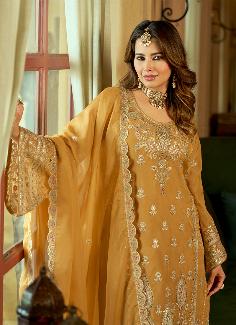 Buy Yellow Designer Mehnedi Suit Online At Hatkay
