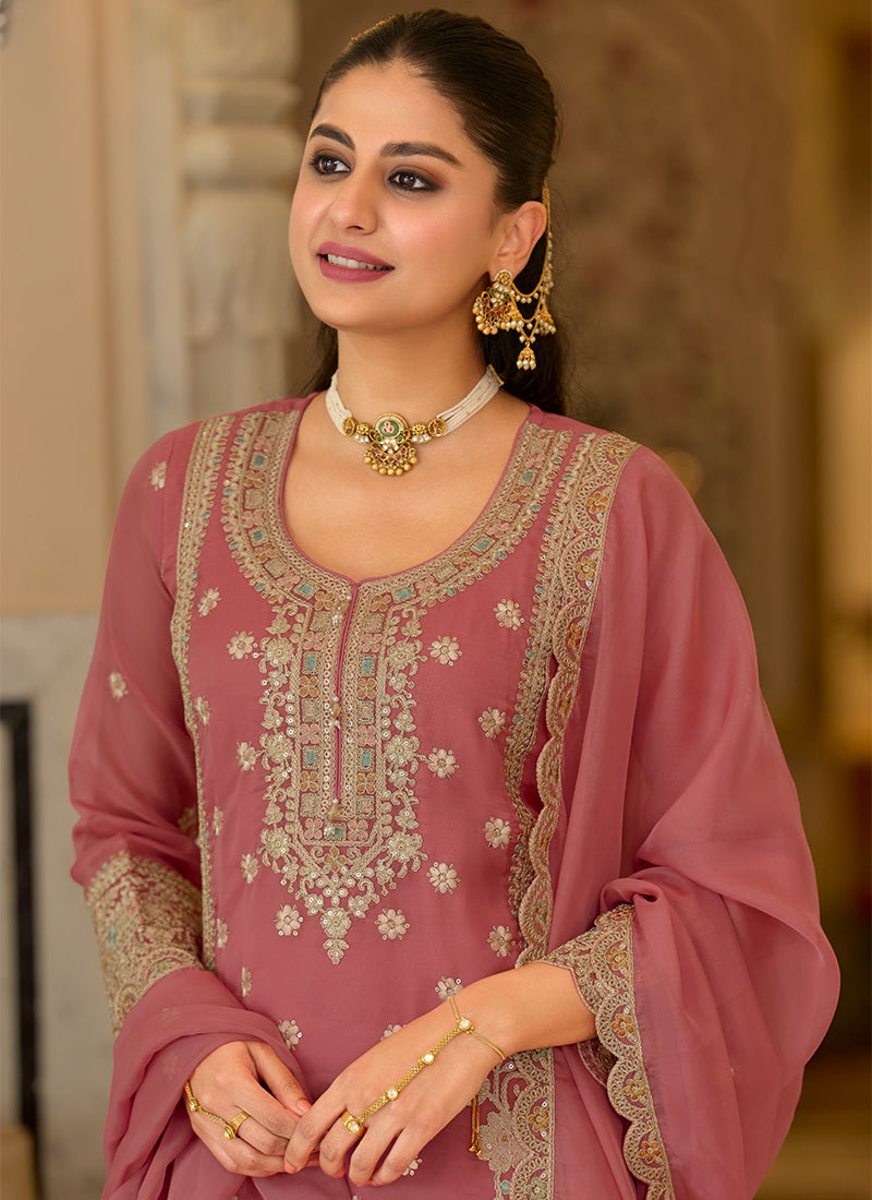 Buy Pink Silk Pant Style Suit In USA