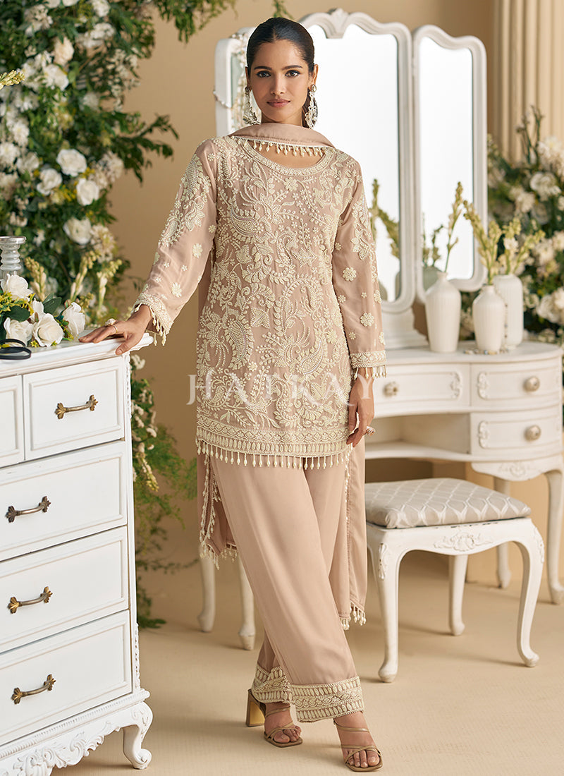 Baby Pink Embroidered Pakistani Style Pant Suit