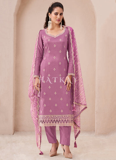 Lavender Embroidered Casual Salwar Kameez