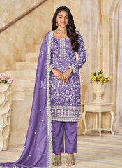 Purple Organza Pant Style Salwar Suit