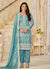 Blue Organza Pant Style Salwar Suit