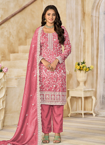Pink Organza Pant Style Salwar Suit