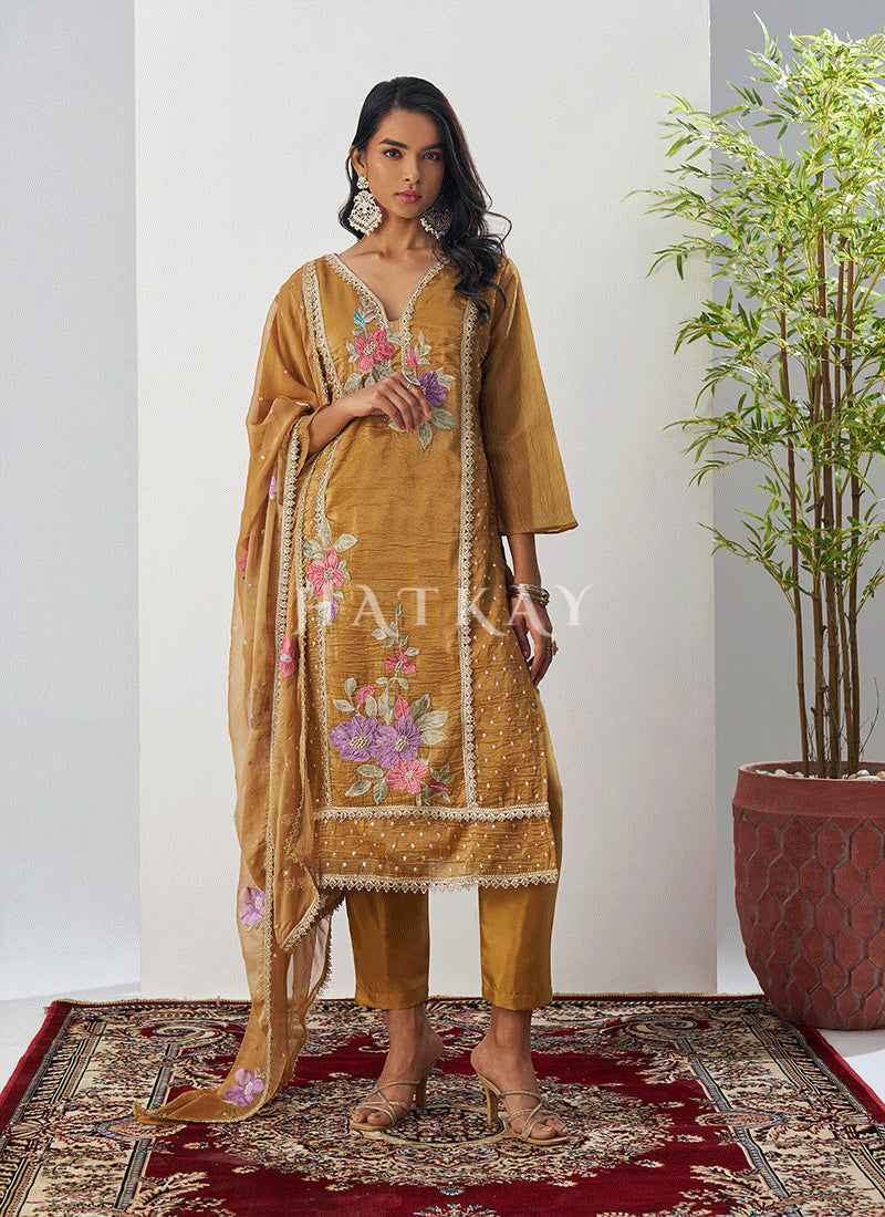 Yellow Floral Pant Style Suit