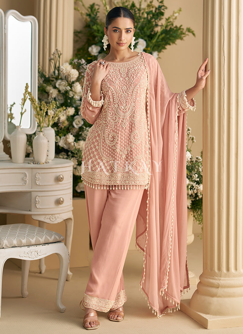 Soft Peach Embroidered Pakistani Style Pant Suit