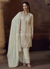 Off White Embroidery Pant Suit