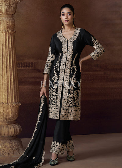 Midnight Black Embroidery Pant Suit