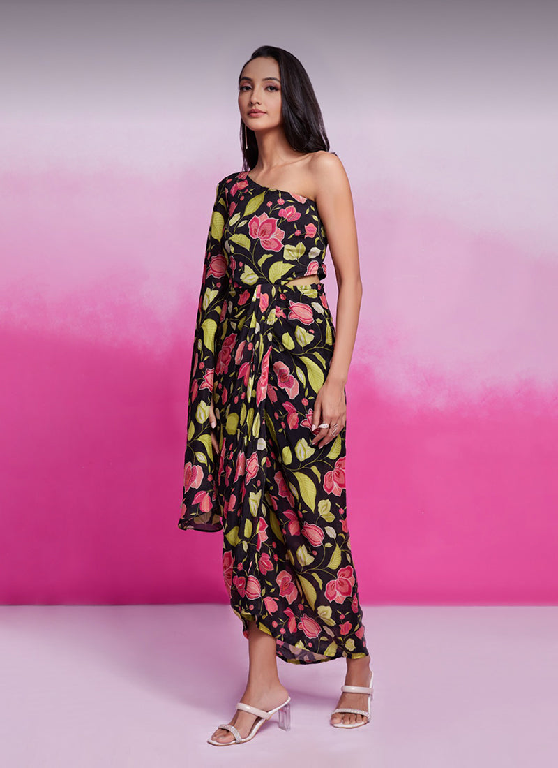 
Buy Black Printed Chinnon Silk Dress Online At Hatkay