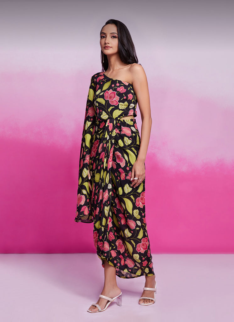 
Buy Black Printed Chinnon Silk Dress Online At Hatkay