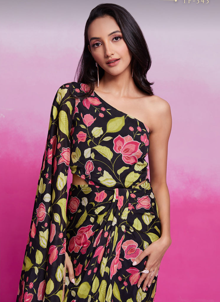 Shop Black Floral Chinnon Silk Dress At Best Price