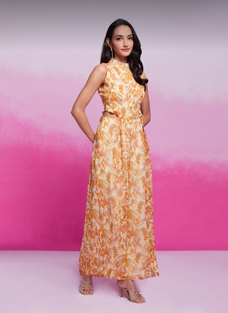 Shop Pastel Orange Organza Silk Jumpsuit In Canada