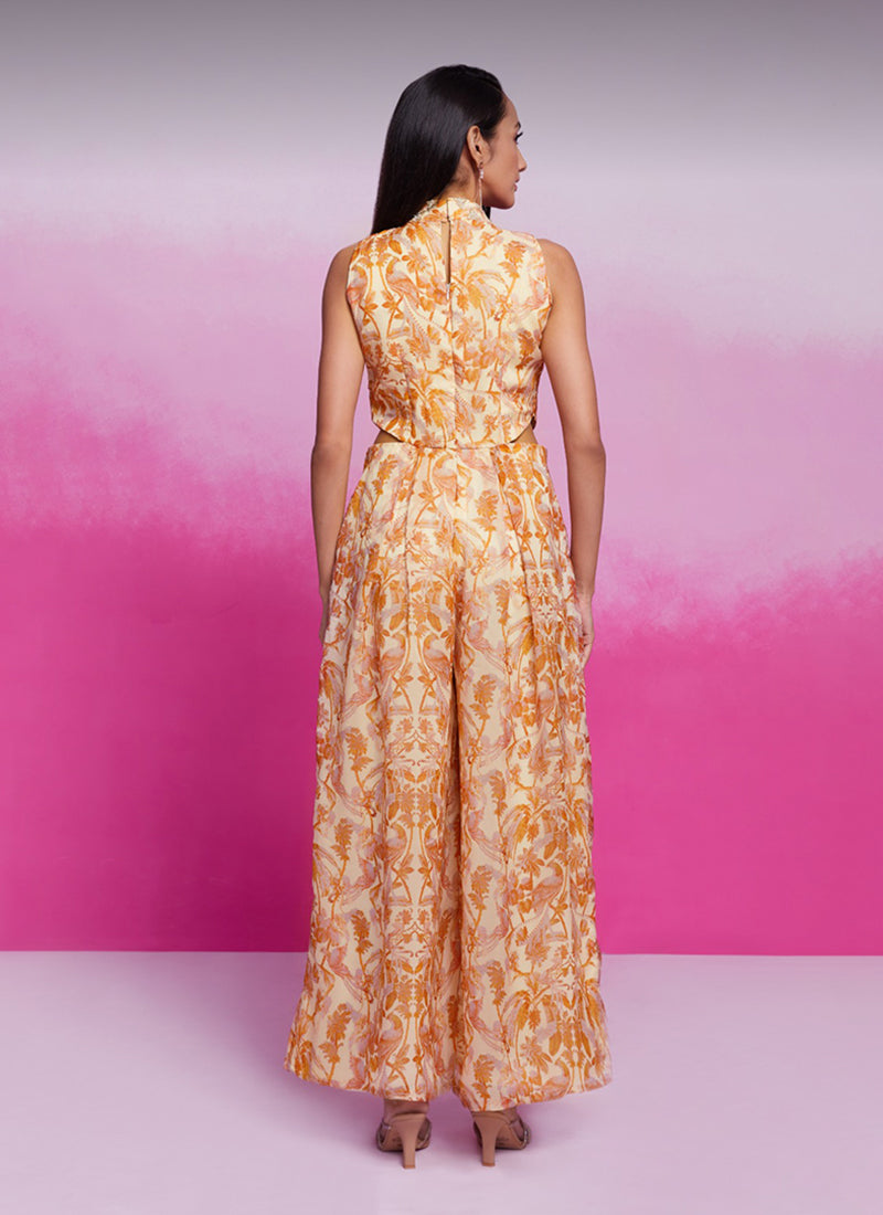 Buy Pastel Orange Organza Silk Jump suit In USA