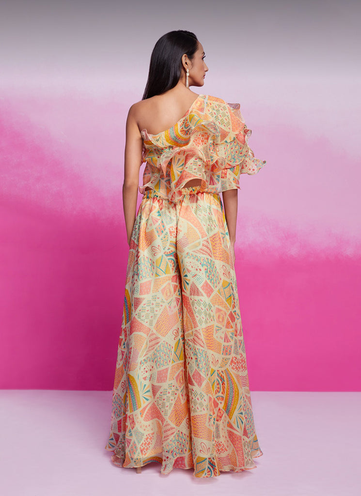 Buy Cream Multicolour  Silk Co-Ord Set In USA
