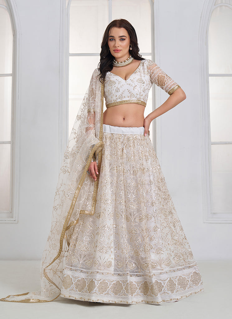 Off White Threadwork Embroidery Lehenga Choli
